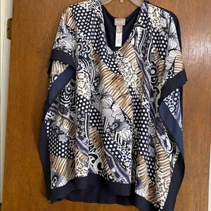 Chico's Navy and Tan Patterned Poncho
